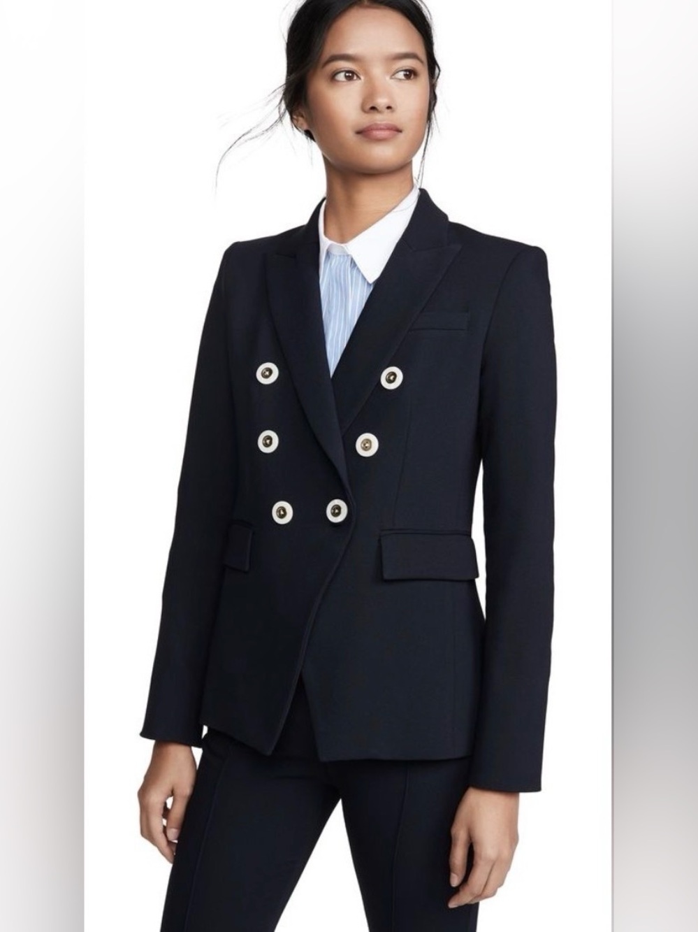 Veronica Beard Miller Dickey Blazer Size 4 Ink Blue Pearl Button Jacket